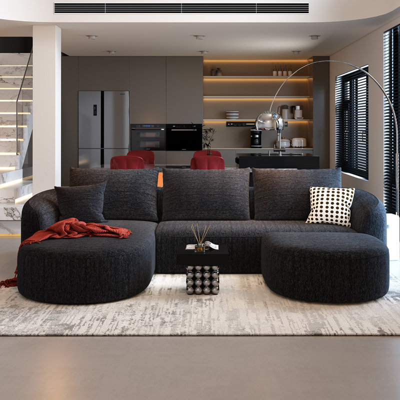 Ensemble de canapé modulaire Boneless, Orienté à gauche (vu de face), H 33,86 po x l 111 po x P 72 po, Noir