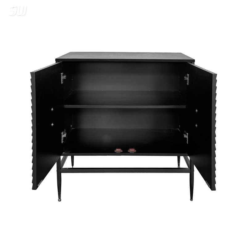Modern 2 Door Wooden Storage Cabinet With Metal Legs, Two-Tier Storage For Living Room, Entryway And Dining Room