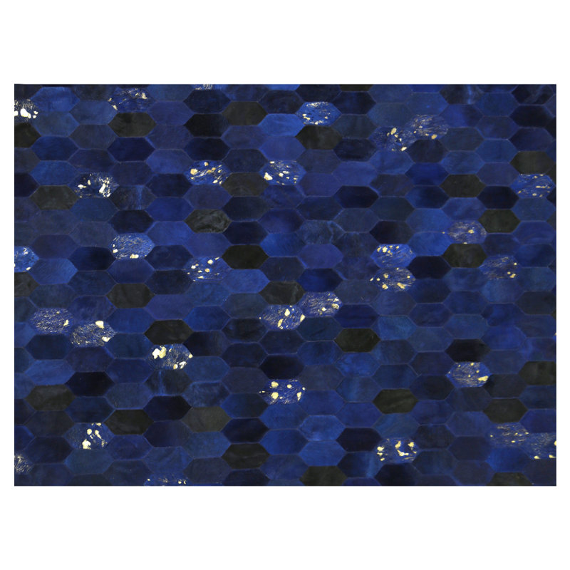 Cowhide Area Rug in Blue, Rectangle 6'7'' x 9'8''