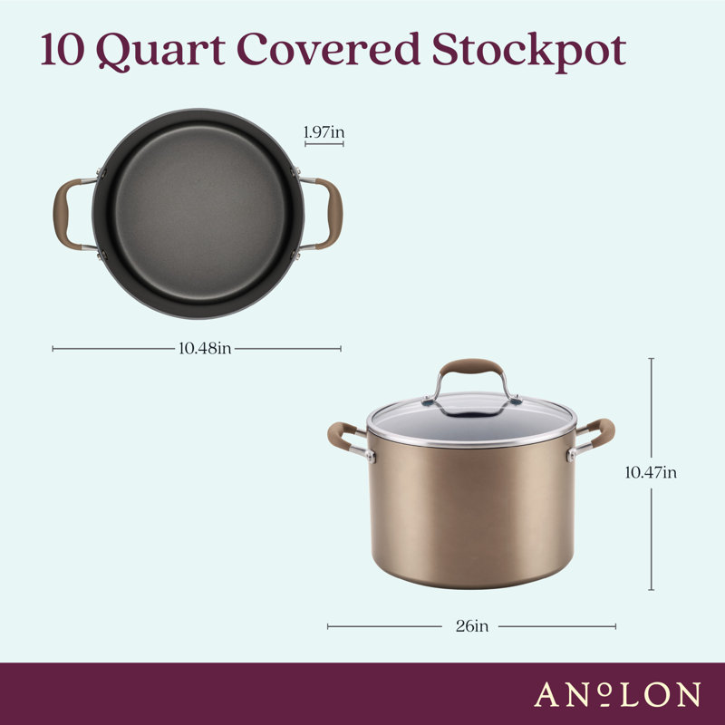 Anolon Advanced Home Hard Anodized Nonstick Stockpot With Lid, 10 Quart, Bronze