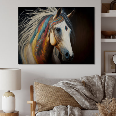 Décoration murale moderne colorée en métal «Native American Horse V»