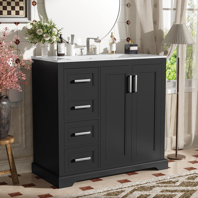 Meuble-lavabo moderne 36 "avec lavabo en céramique, Noir