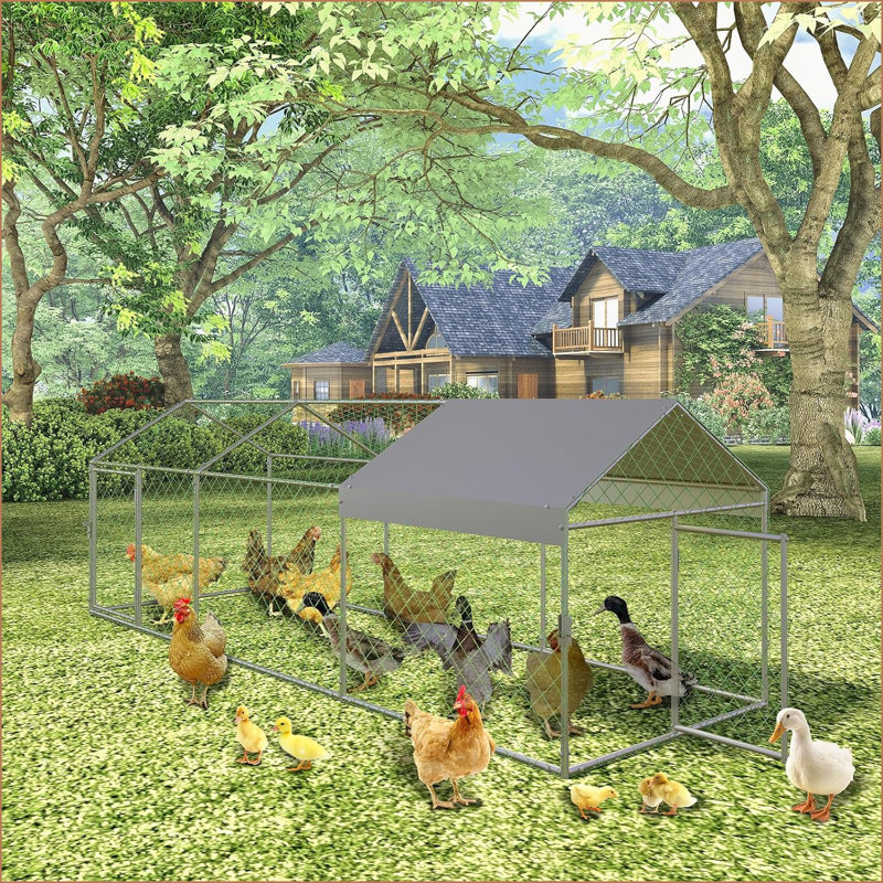 Large Metal Chicken Run,metal Chicken Coop 120" Wx40 Lx40 H Chicken Run With Waterproof Cover Portable Poultry Cage Walk In Hen House Outdoor Backyard Farm Playpen Exercise Pen For Rabbit Duck, Sliver