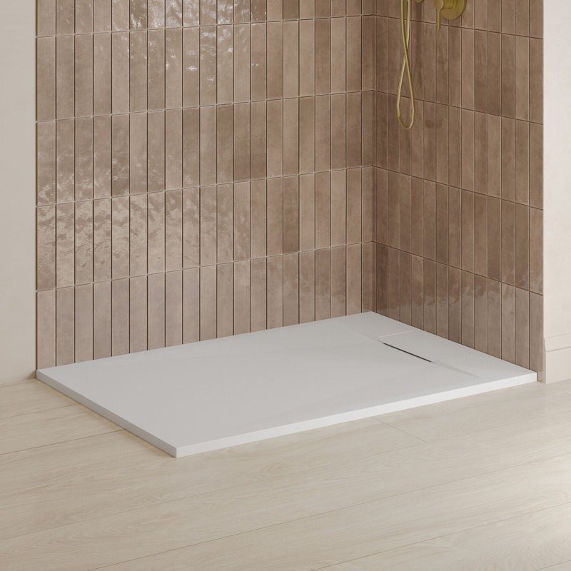 Receveur de douche rectangulaire extra-plat Lenora 122 cm x 81 cm avec bonde latérale dissimulée, blanc uni, White