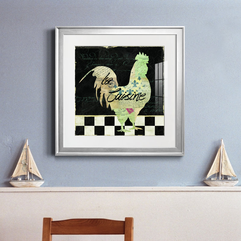 Coq français - cadre photo, H 22,5 po x l 22,5 po x P 1,5 po, Papier avec cadre argenté