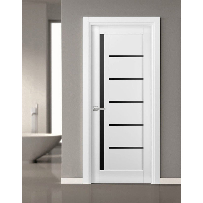 Porte française unie à l'intérieur | Quadro 4588 avec verre noir | Poignée simple à panneau régulier | Portes de salle de bain robustes
