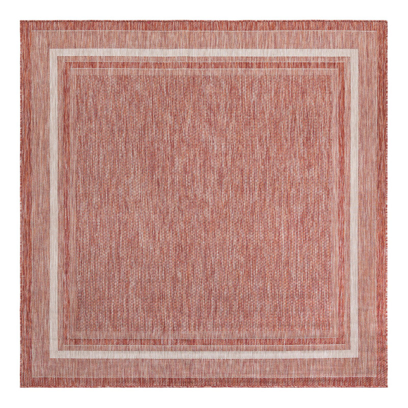 Tapis rouge rouille intérieur / extérieur Reyhan, Rouge, Carré 7 pi 10 po