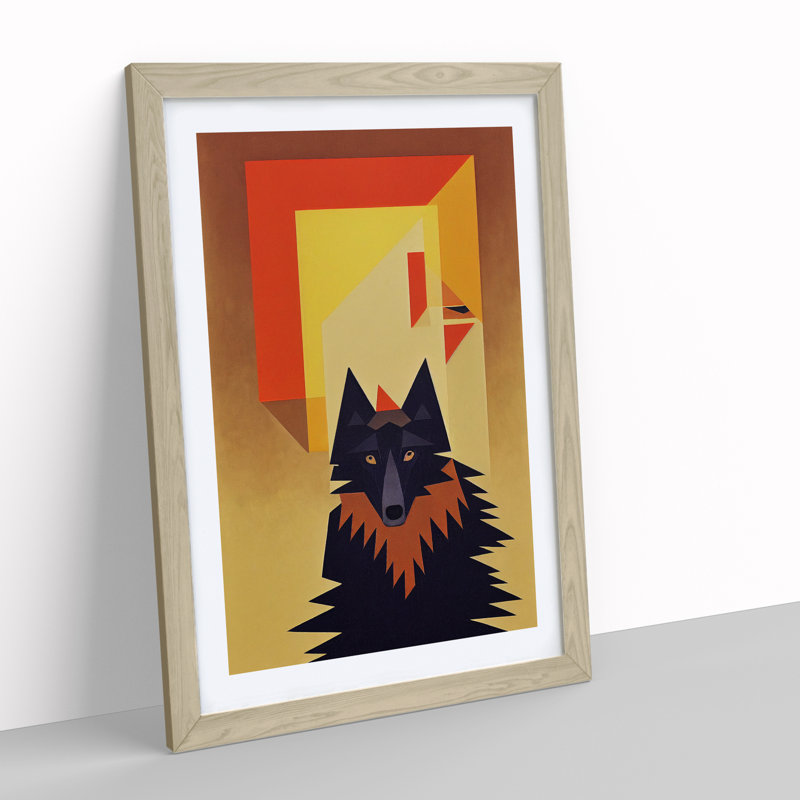 Wolf Art Abstract No.3 - Wall Art, 36cm H x 27cm W, Oak Framed Paper, White