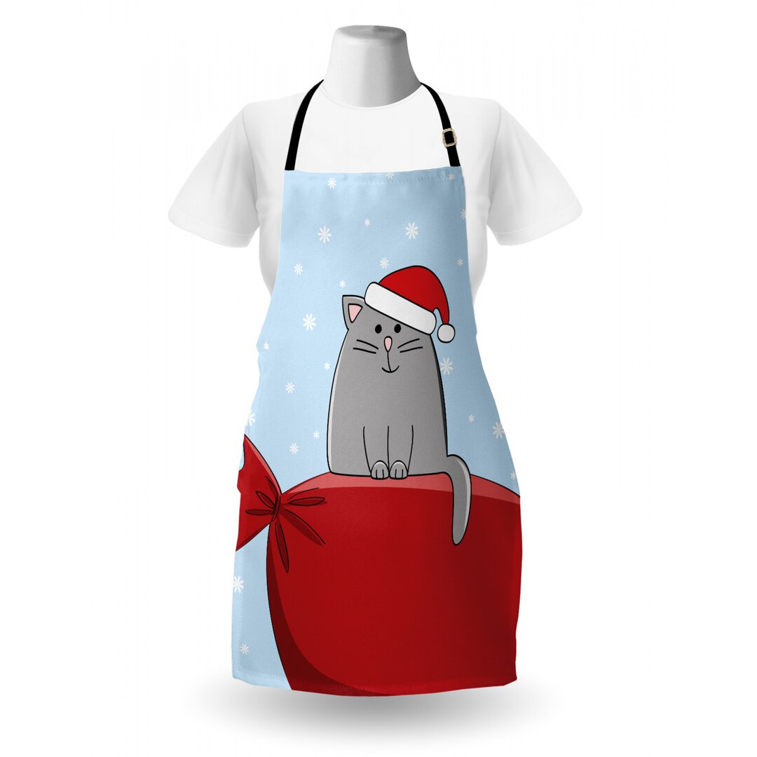 Kochschürze, Katze auf Voll Santa Sack, Weihnachten, Zinnoberrot Babyblau