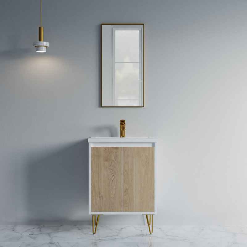 Emmaunel 24 " W Freestanding Standard Free Standing Single Double Single Vanity Bathroom Vanity With Ceramic Top, Brown