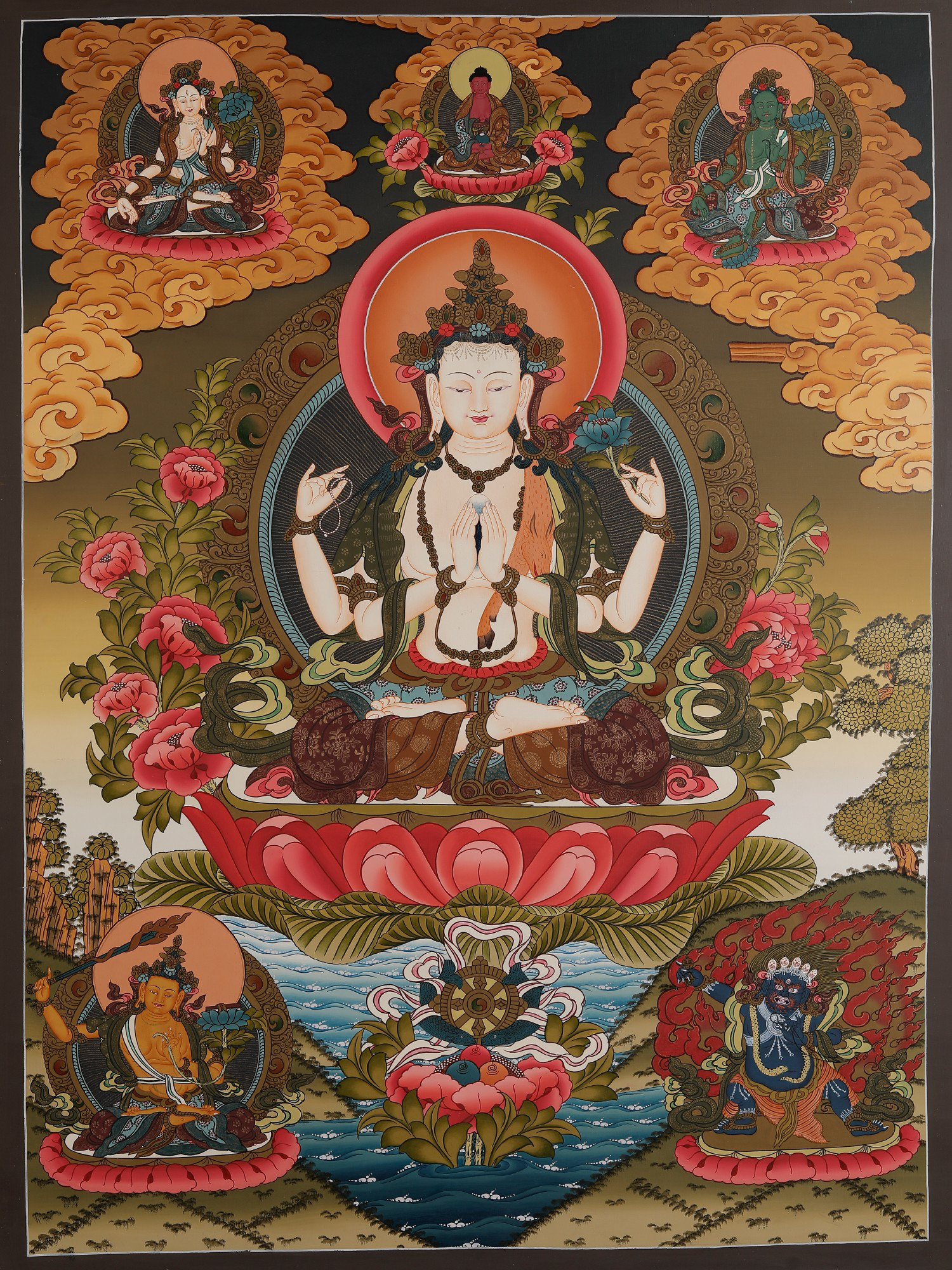 Exotic India Tibetan Buddhist Deity Chenrezig (Four Armed ...