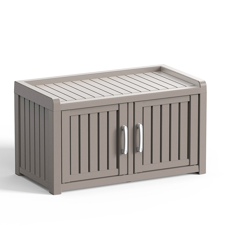 31.92"W 8 Pair Shoe Shoe Storage Cabinet With 2 Doors And Adjustable Shelves(Light Brown/Gray), Light Brown (Gray)