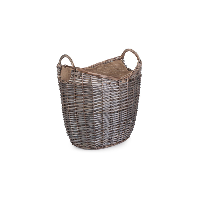 Wicker Scoop Neck Hessian Lined Basket, 42cm H x 30cm W x 38cm D