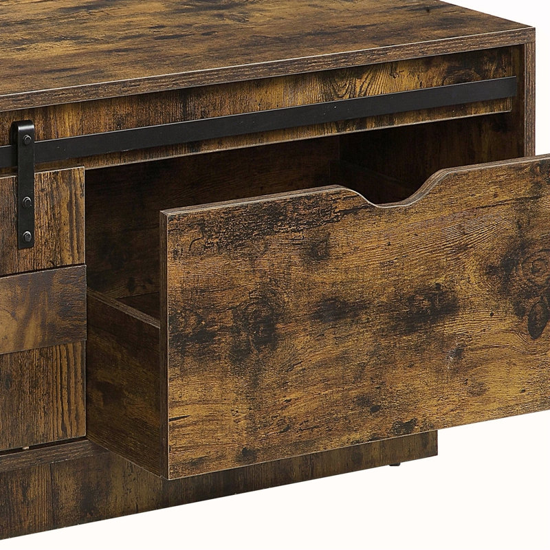 Table basse rustique en chêne avec porte de grange coulissante