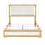 Lit à panneau grand contemporain, tête de lit à DEL, couleur naturelle et blanche, cadre de lit en bois, résistant aux égratignures, mobilier de chambre à coucher, sommier tapissier, bois d'ingénierie, utilisation, requis-652414084