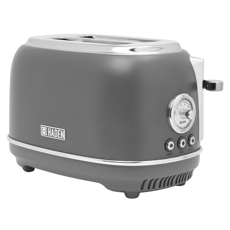 HADEN Chelsea 2 Slice Toaster Wide Slot with Removable Crumb Tray and Control Settings Chrome, Gray/Chrome