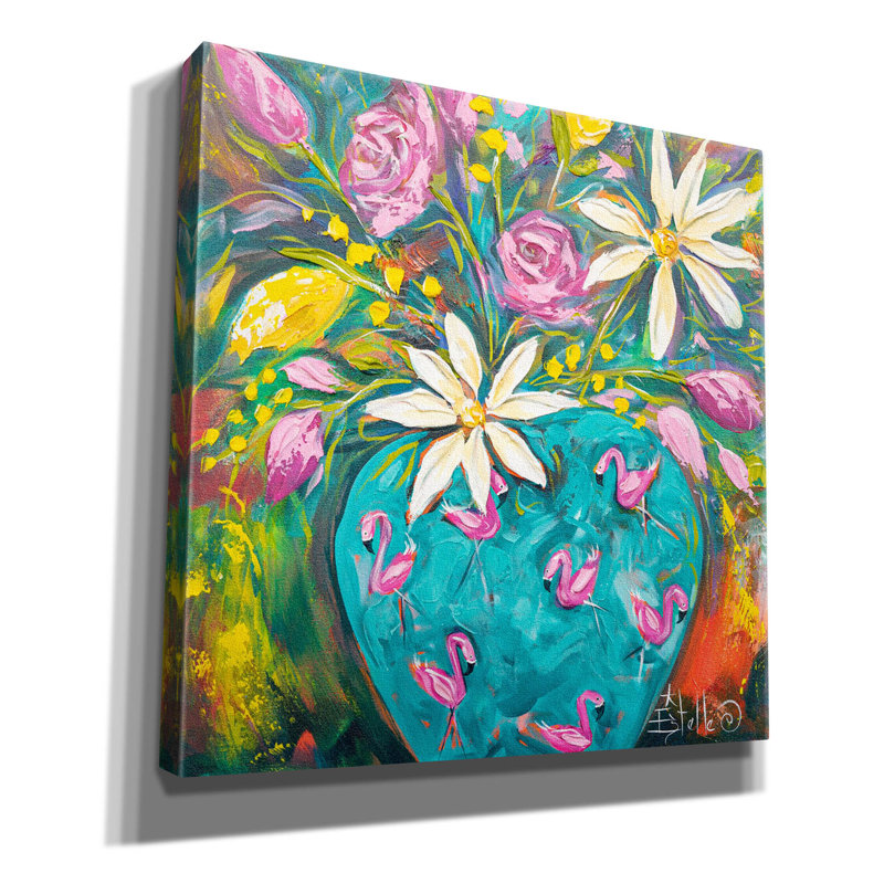 «Flamingo Vase» par Estelle Grengs, art mural sur toile, H 26 po x l 26 po x P 1,5 po