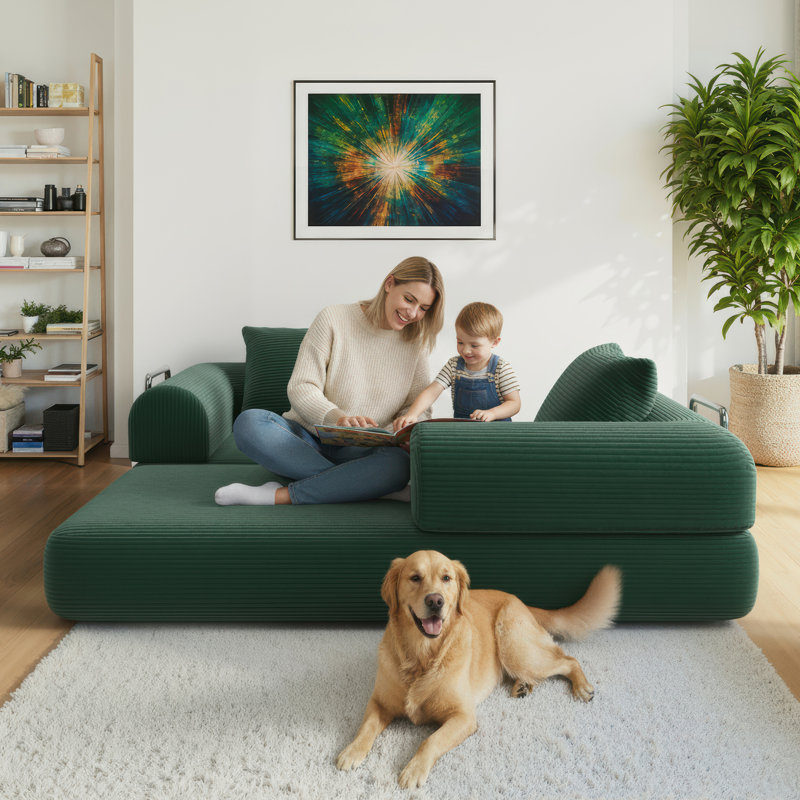 Modular Sectional Sofa Bed With Customizable Layout, Green