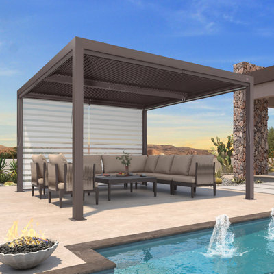 12 Ft. W x 12 Ft. D Aluminum Pergola with Roller Shade, 1 Short Side