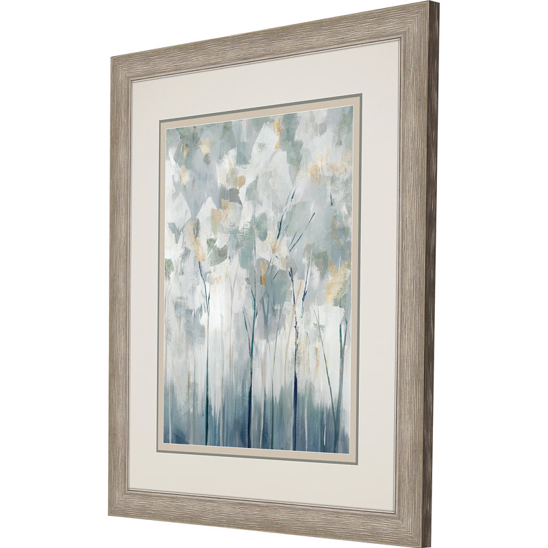 Blue and White Forest Landscape Print with Silver Frame