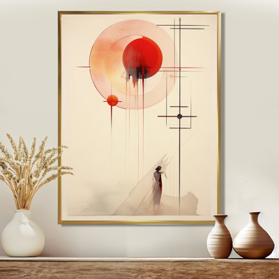 Lune rouge, géométrie rétro, art mural abstrait