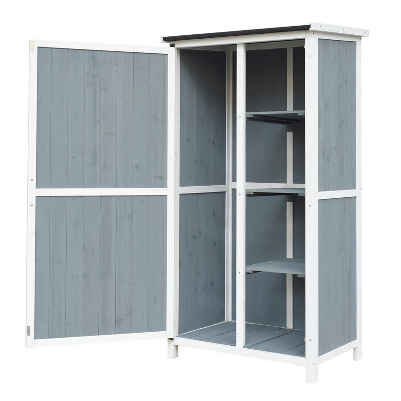 54" Two - Tone Storage Shed in Grey & White - Sloped Roof, 5 Customizable Compartments, Ideal for Outdoor Storage