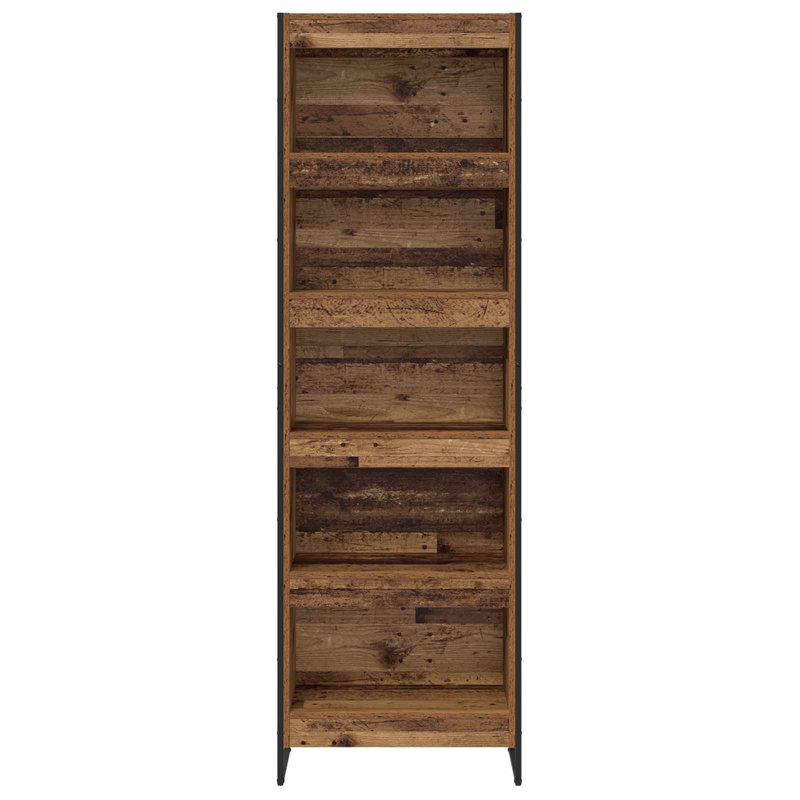 Steel Book Cabinet Bookcase, Old Wood, (5 Shelves) 189.5cm. H x 60cm. W x 30cm. D