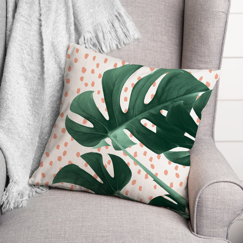  Monstera Dots Square Pillow Cover & Insert, Orange