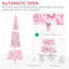 Arbre de Noël artificiel enneigé 7,5 pi avec forme de crayon, branches de pin réalistes, lumières DEL blanc chaud, ouverture automatique, rose et blanc-1162646665