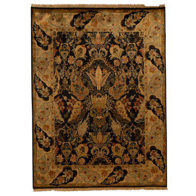 Tapis noir et ivoire de haute qualité noué à la main