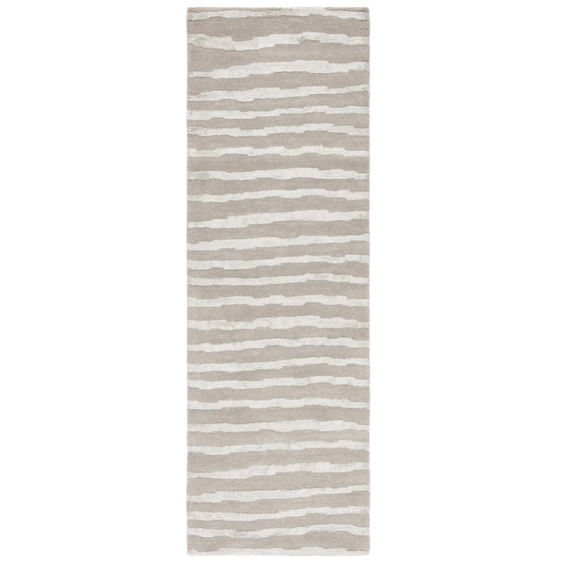 Claudiane Hand Tufted Wool/Cotton/Viscose Striped Rug in Gray, Runner 2'6" x 8'