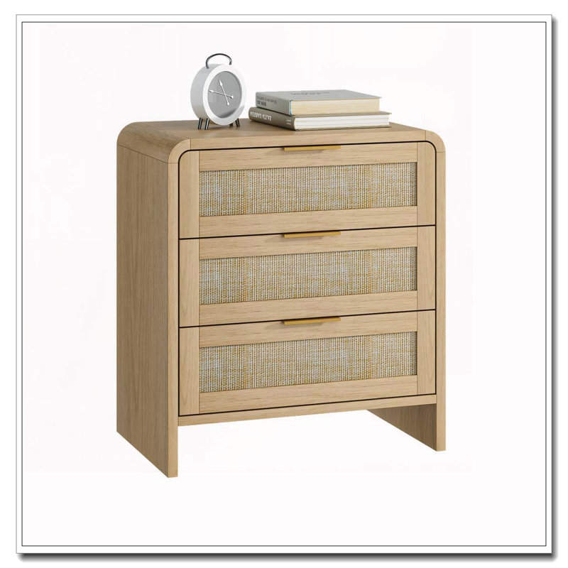 Table de chevet en rotin avec station de charge, Caramel, 1