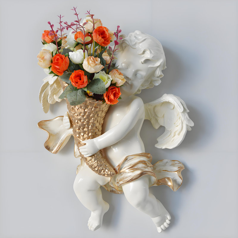 2-piece 3d Angel Wall Decor Set - Premium Resin Cherub Sculpture, White