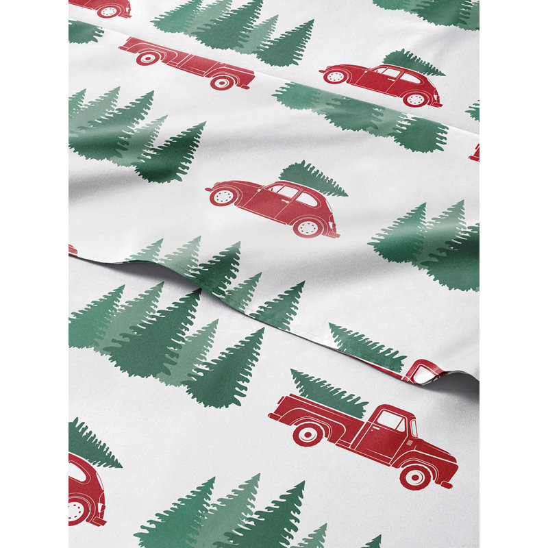 Christmas Sheet Set, Festive Holiday Bedding, Soft & Cozy, Wrinkle Free Bed Sheets, Twin Sheet Set + 1 Pillowcase, Truck