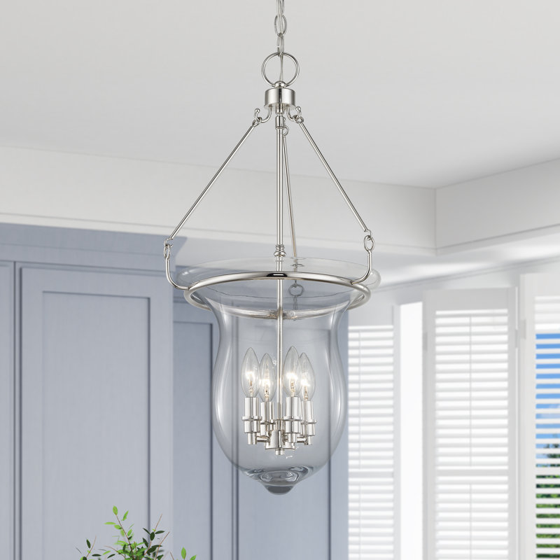 Luminaire suspendu de style lanterne à 4 lumières Brentwood, Nickel poli