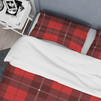 Tartan à carreaux rouge et noir - Ensemble de housse de couette abstrait - Microfibre de polyester