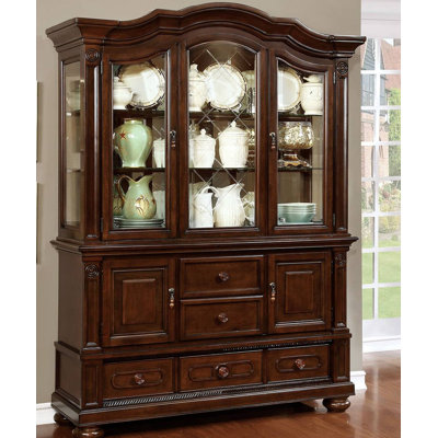 61.4"W Transitional Hutch & Buffet, Brown Cherry
