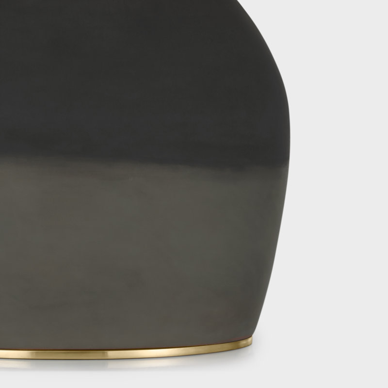 1969 26" Oval Form Table Lamp in Smoke on Goldenrod with Linen Shade