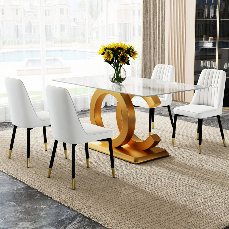 Table de salle à manger pour 6 à 8 personnes, supports en forme d'or, bureau et base blancs, personne de pièce appropriée avec supports de bureau Aurea, salon idéal,