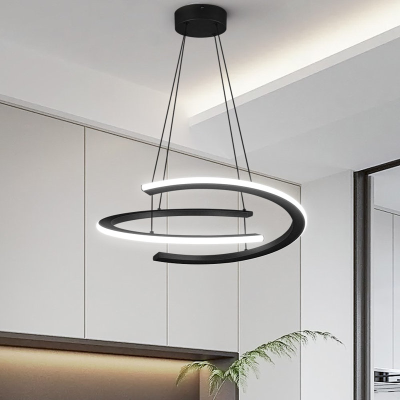 Modern Dimmable LED Chandelier, Height Adjustable Pendant Light for Dining & Kitchen, Black