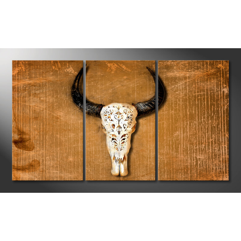 Buffalo Head Wall Art Set on Canvas, 100 cm H x 180 cm W, 3 Piece Canvas Set