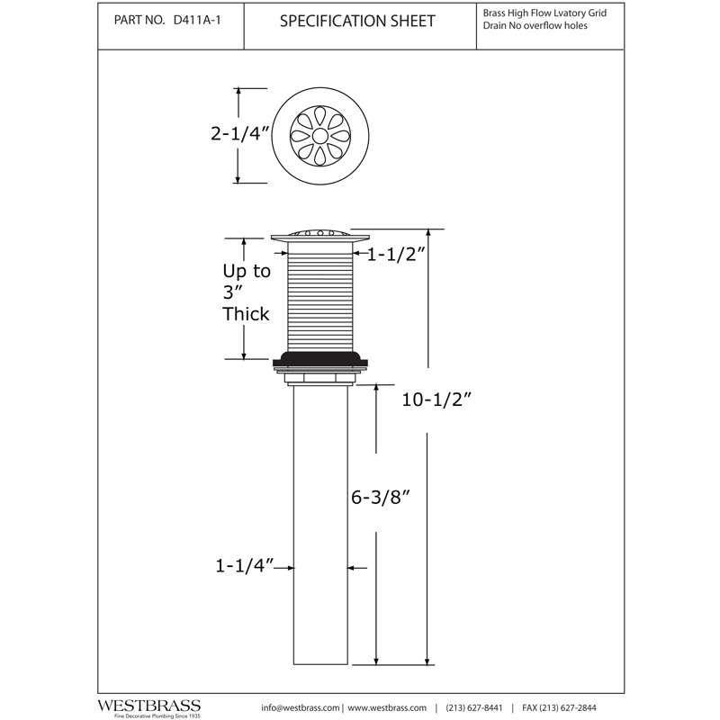 High-Flow Grid 1.25" Grid Bathroom Sink Drain without Overflow, Polished Nickel, Non-Overflow