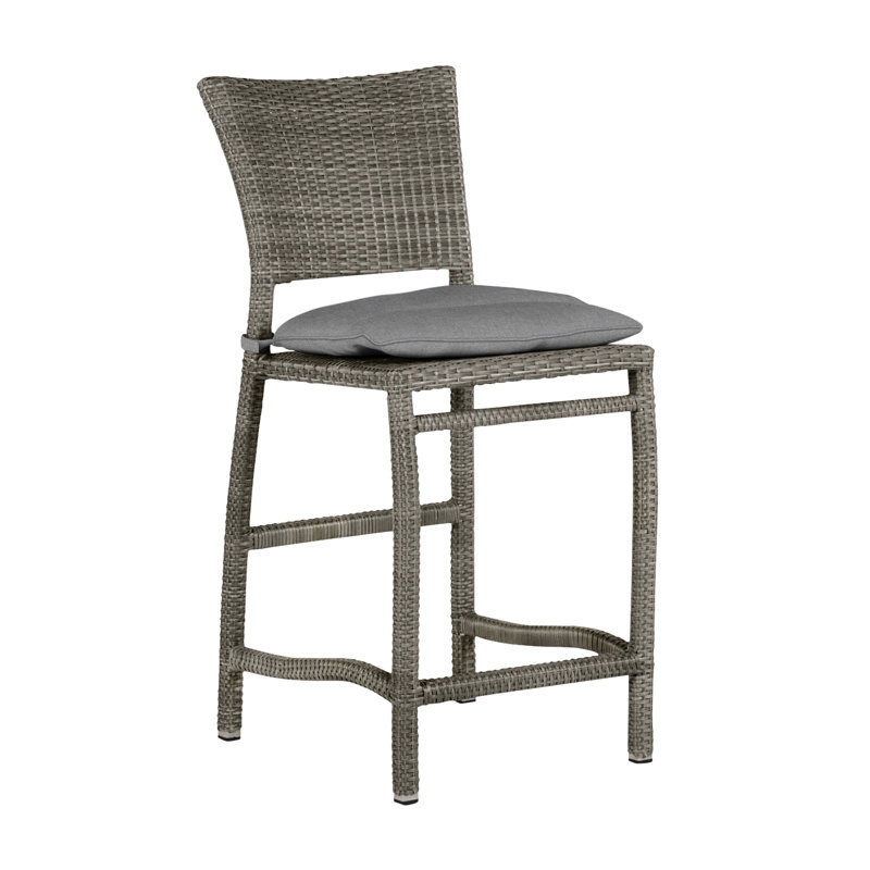 Tabouret de comptoir d'extérieur en résine tressée 24 po Skye, Welt, Gris ardoise, Verona brume