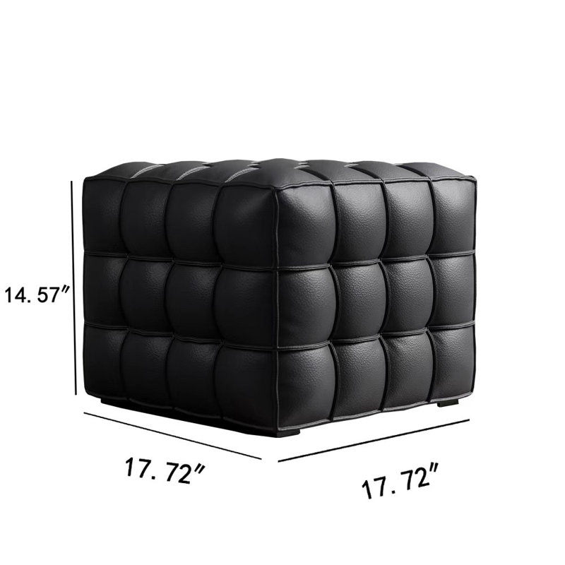 18" Wide Square Cube Ottoman - Genuine Leather Foot Rest Footstool, Modern Minimalist Sofa Stool for Living Room Bedroom Entryway