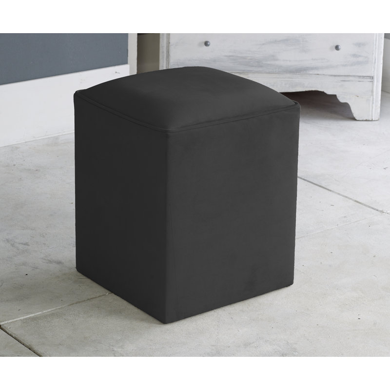 Henton 40cm Wide Velvet Square Solid Colour Pouffe Ottoman, Black