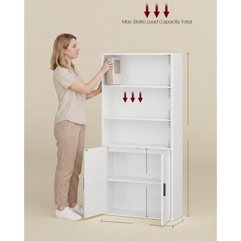 5-Tier Tall Bookcase, Bookshelf, Book Shelf with Doors, Open Storage Shelf, Cloud White