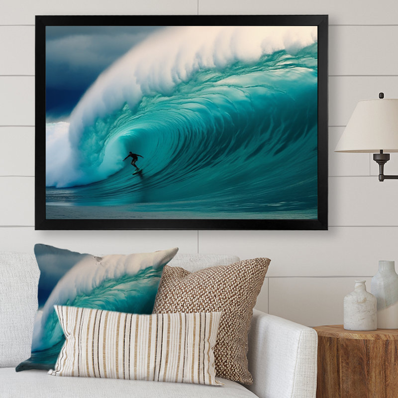 Hawaiian Waves Surf Dream I - Hawaii, art mural encadré, H 24 po x l 32 po x P 1 po, Cadre photo noir