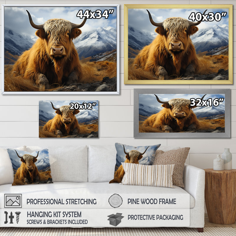 " Brown Yaks In Montain I ", Black, 24" H x 32" W x 1" D