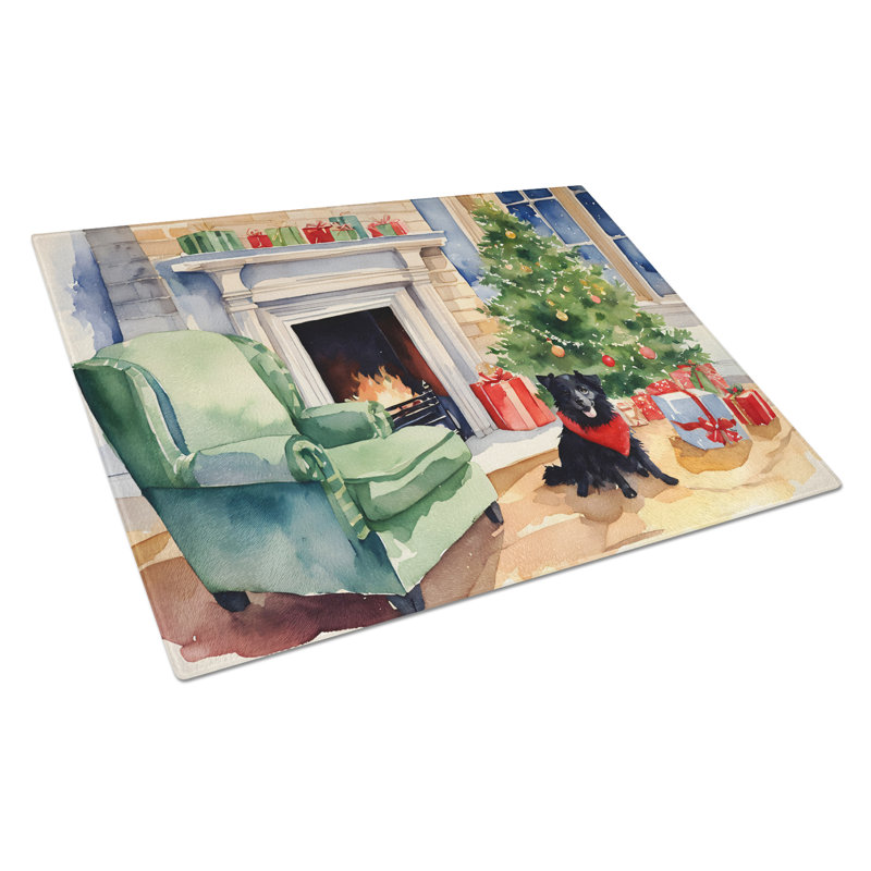 Grande planche à découper en verre Schipperke Cozy Christmas