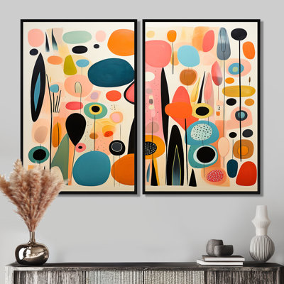 «Pink Mid Century Playful Patterns II», art mural moderne sur toile Mid-Century